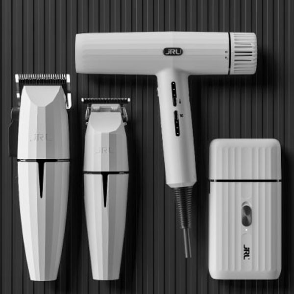 JRL ghost sett number 3 - inkludert hårklipper, hårtrimmer, barbermaskin og føner - alle i nydelig elegant hvit farge 